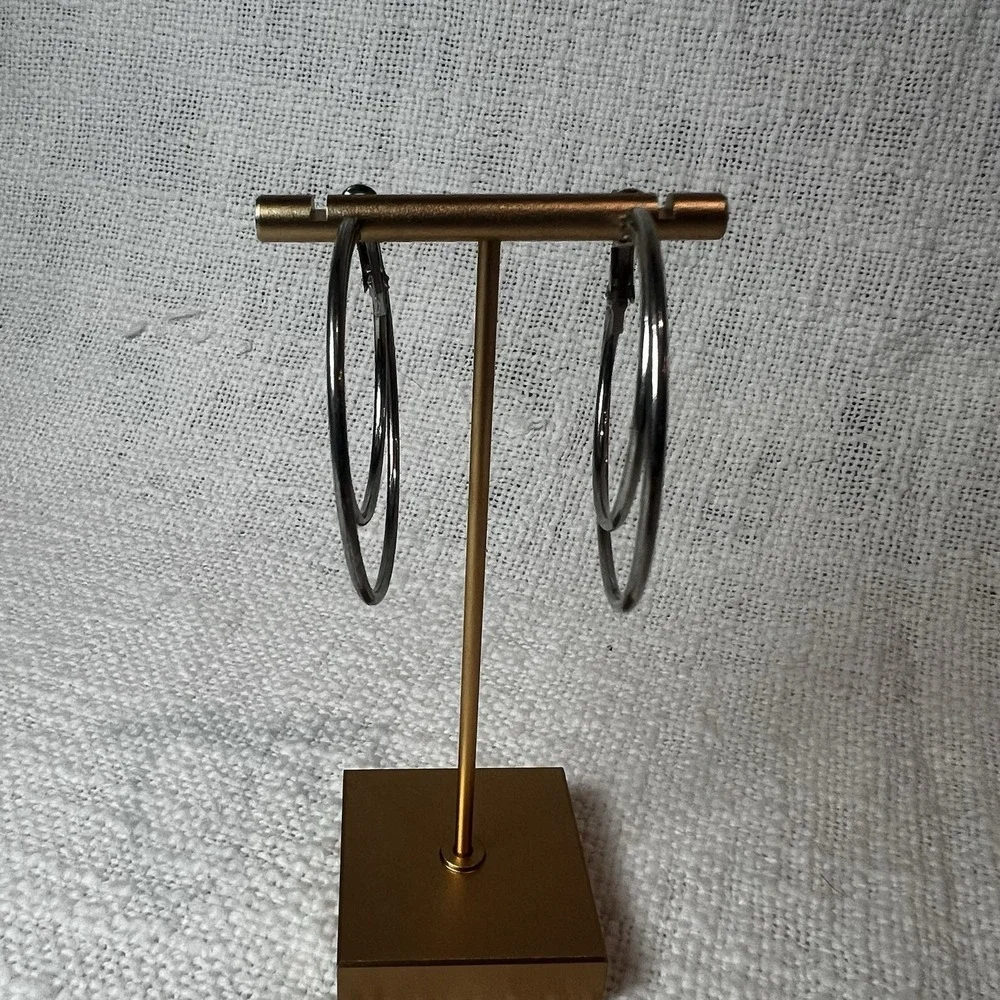 Large Silver Double Hoop Earrings Preppy Streetwear Casual